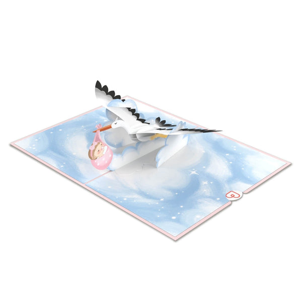 Storch & Baby (Rosa) Pop-Up Karte