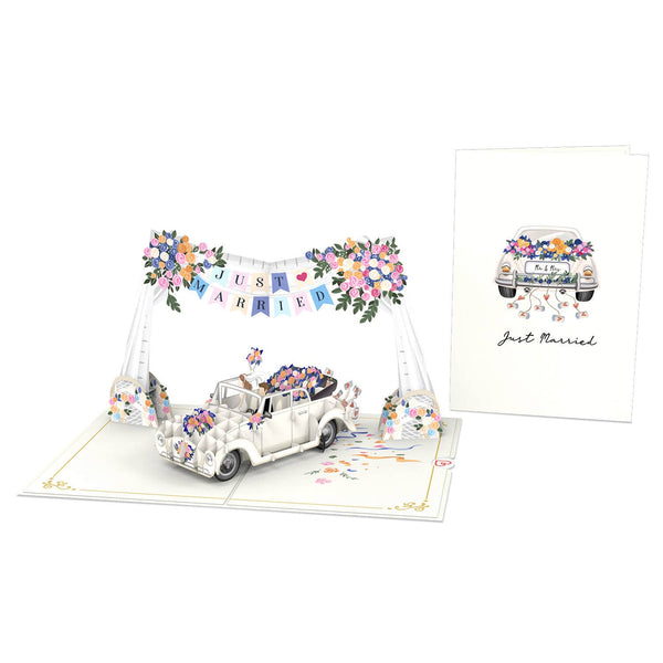 Hochzeitsauto mit "Just Married" Girlande Pop-Up