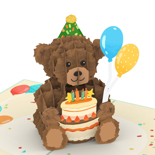 Teddy mit Geburtstagstorte Pop-Up
