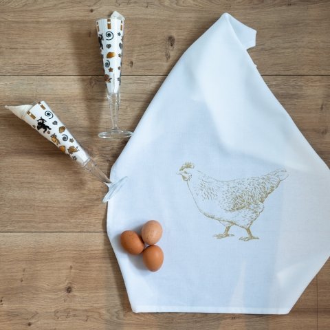 Geschirrtuch Huhn gold