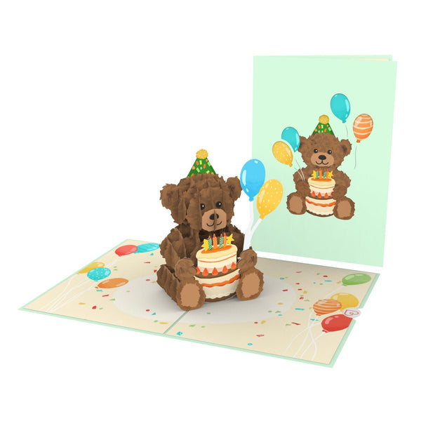 Teddy mit Geburtstagstorte Pop-Up