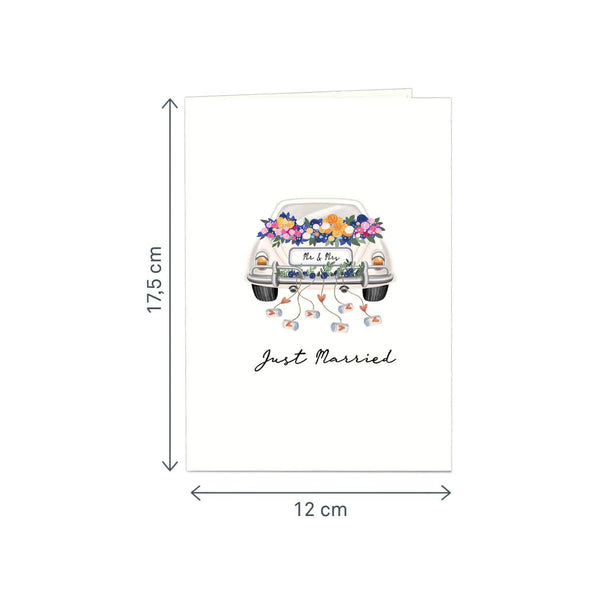 Hochzeitsauto mit "Just Married" Girlande Pop-Up
