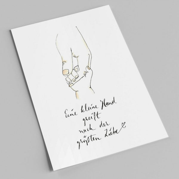 Postkarte Geburt kleine Hand, großes Glück