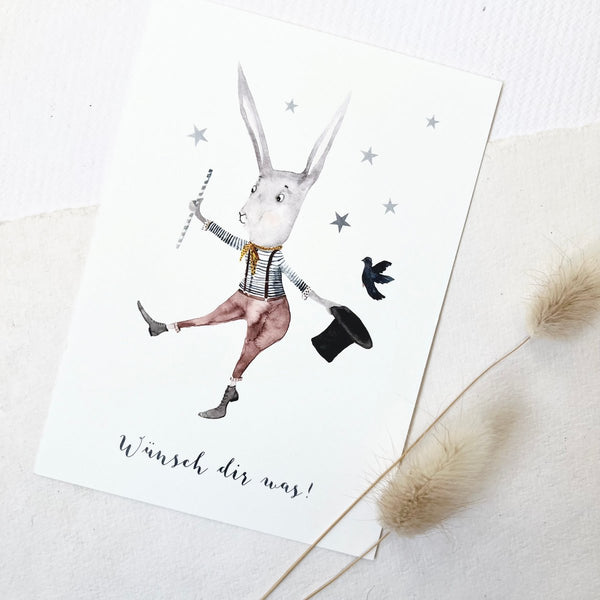 Postkarte Wünsch Dir was Hase
