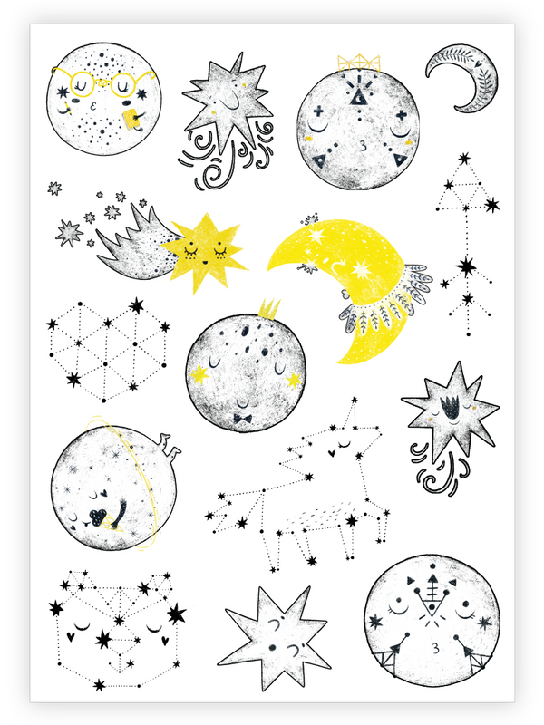 Fake Tattoo Mond & Sterne
