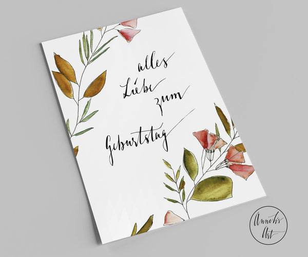 Postkarte Geburtstag mit Blumen