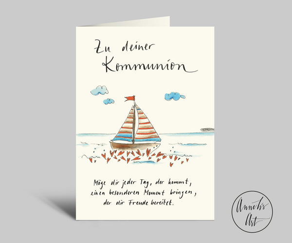 Kommunionskarte Segelboot | Klappkarte mit Umschlag