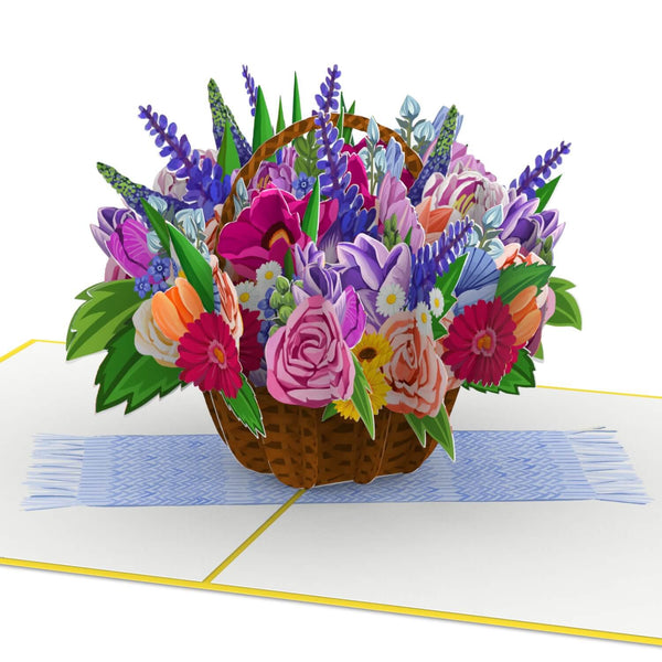 Bunter Blumenkorb Pop-Up Karte