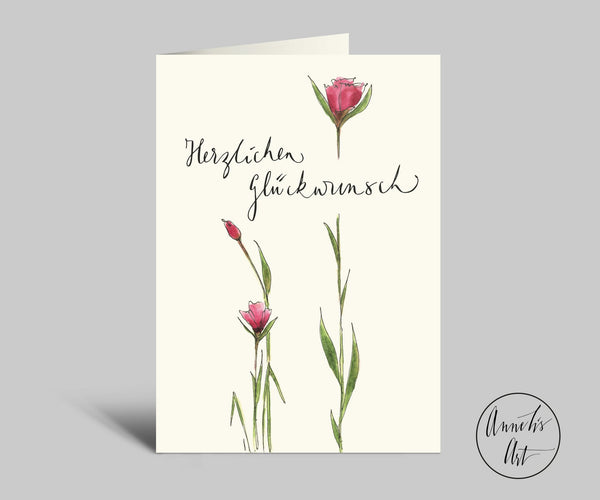 Glückwunschkarte mit Blumen | Klappkarte