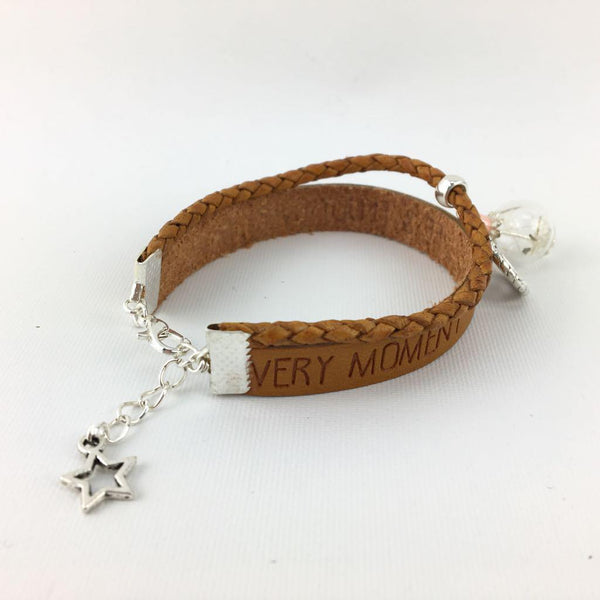 Leder Armband mit echter Pusteblume