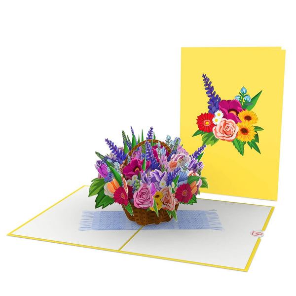 Bunter Blumenkorb Pop-Up Karte