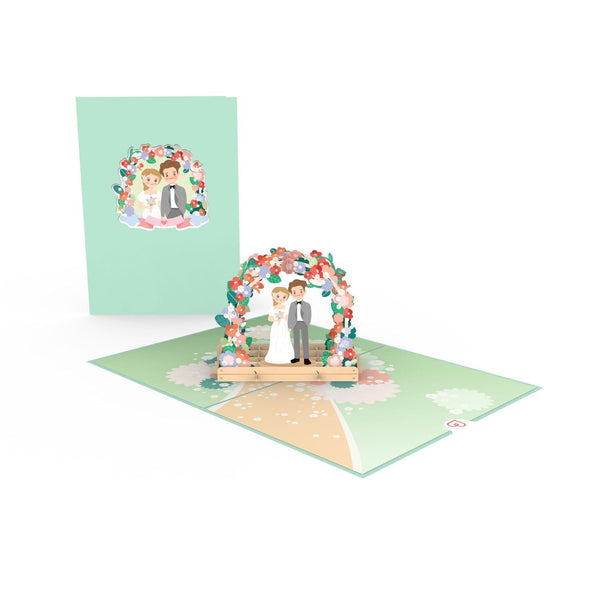 Brautpaar unter Blumenbogen Pop-Up